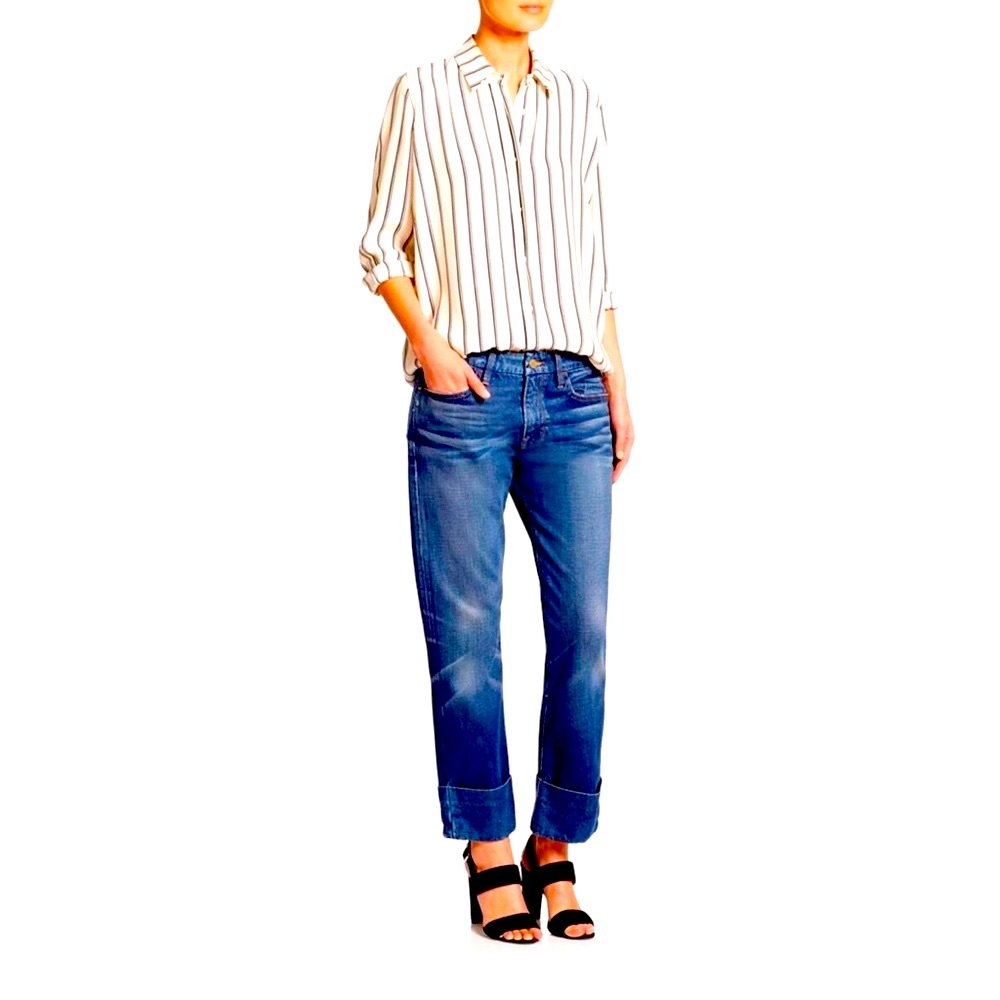 Frame Le Grand Gracon Boyfriend  Crop Mid-Rise Cuffed Hem Denim Jeans